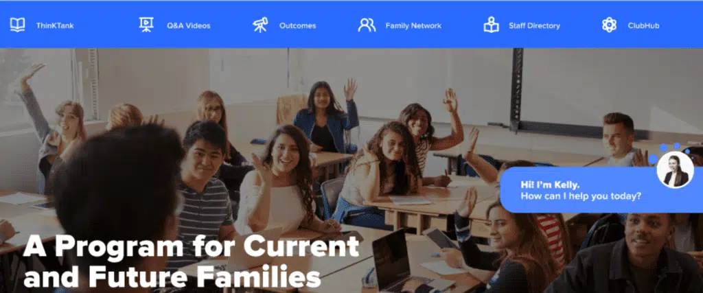 Students sitting in a classroom; Text reads "A program for current and future families"