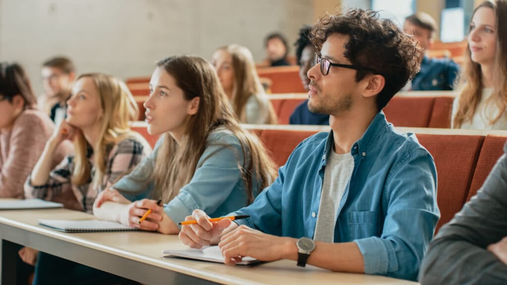 Students attending a college class.