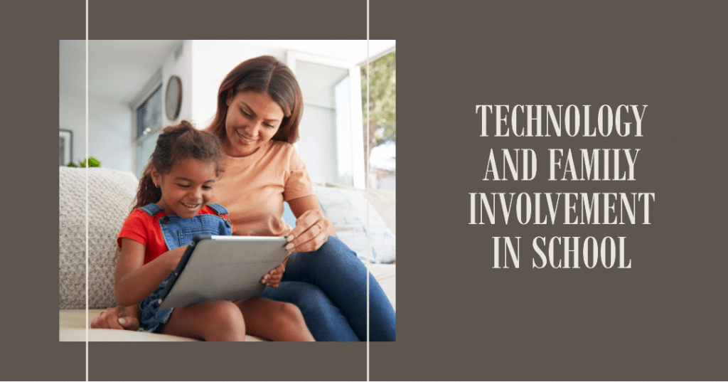 Mom an daughter looking at laptop with caption reading, "Technology and Family Involvement in School"