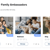 "Family Ambassadors" written above pictures of three families
